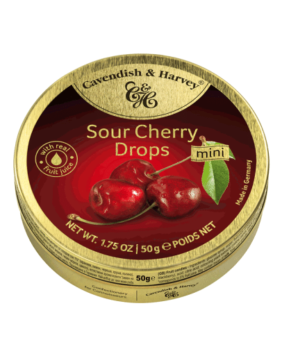 CAVENDISH & HARVEY SOUR CHERRY DROPS TINS (50GMS)