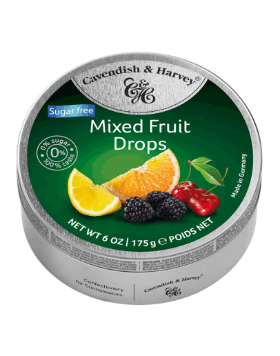 CAVENDISH & HARVEY SUGAR FREE MIXED FRUIT DROPS TINS (175GMS)