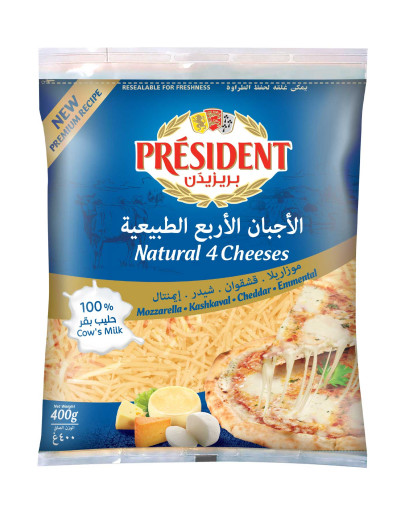 PRESIDENT SHREDDED FOUR CHEESE (400GMS)