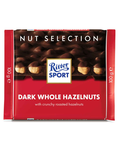 RITTER SPORT DARK CHOCOLATE WHOLE HAZELNUTS (100GMS)